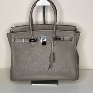 Gray Leather Designer Inspired Big Tote Bag Birkin